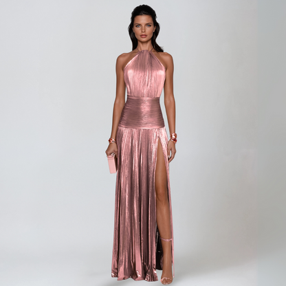 Emma | Vestido Maxi Plisado con Escote Halter