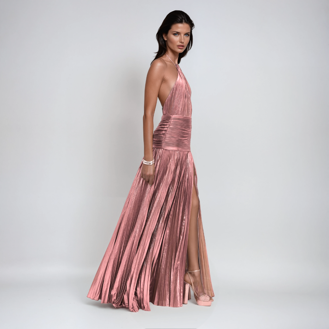 Emma | Vestido Maxi Plisado con Escote Halter