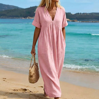 Vivianne | Vestido Maxi con Escote en V y Corte Amplio