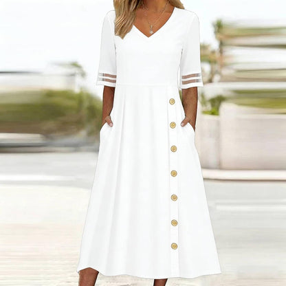 Navy Plain Short Sleeve Midi Dress